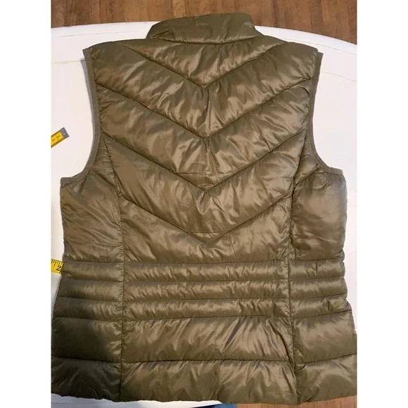 VERO MODA Quilted Puffer Vest Olive Green Zip Front Stand Collar Size M - Picture 5 of 8